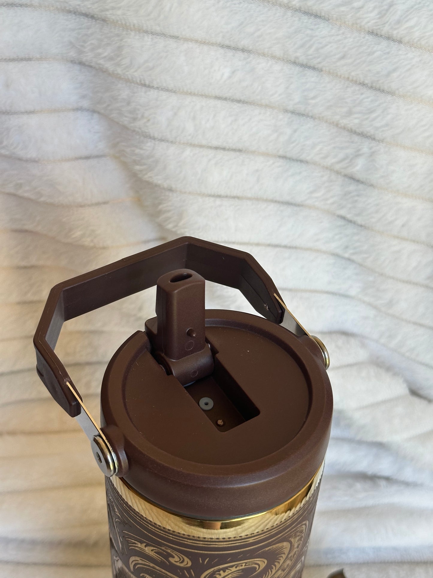 30oz Brown Tooled Flower Tumbler With Flip Straw