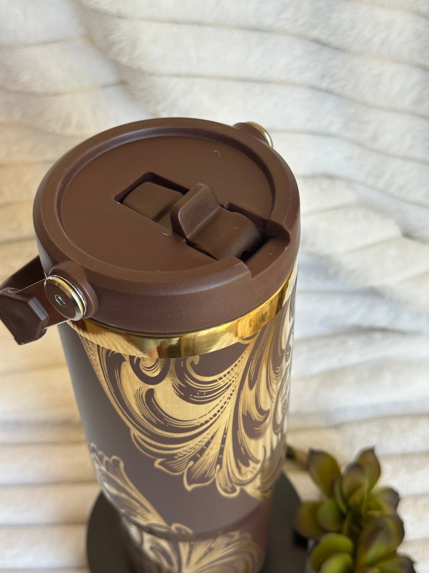 30oz Brown & Gold Western Flip Straw Tumbler