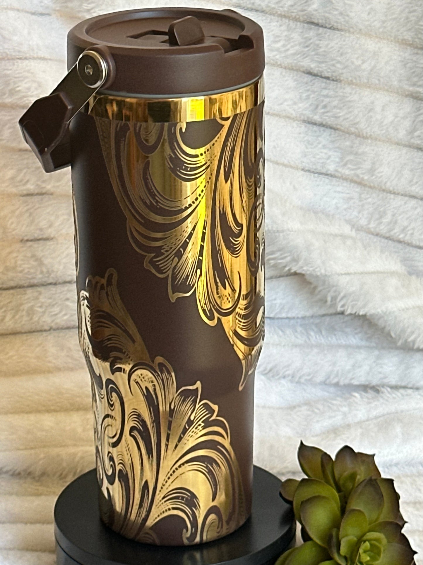30oz Brown & Gold Western Flip Straw Tumbler
