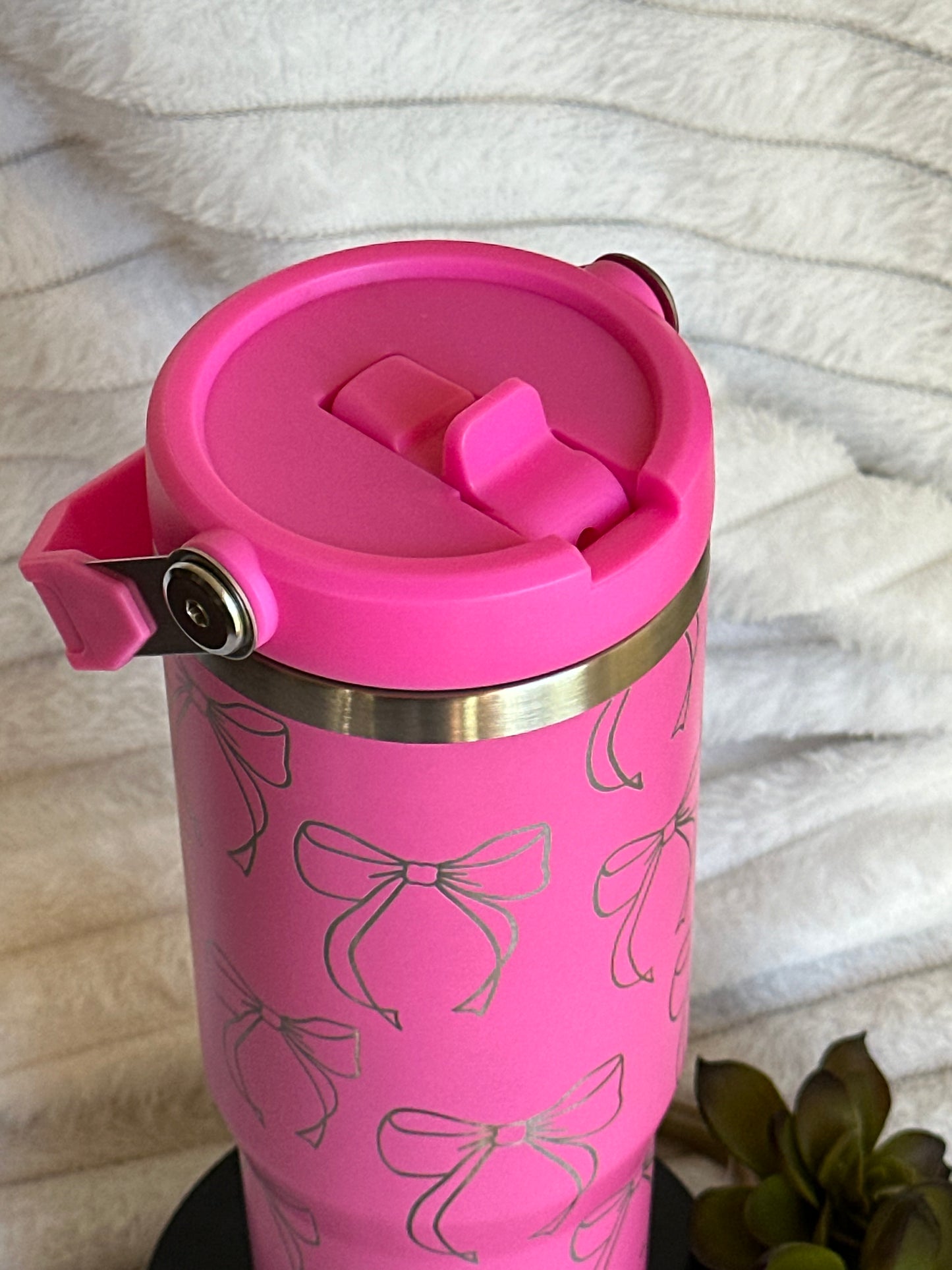 30oz Bright Pink Bow Flip Straw Tumbler