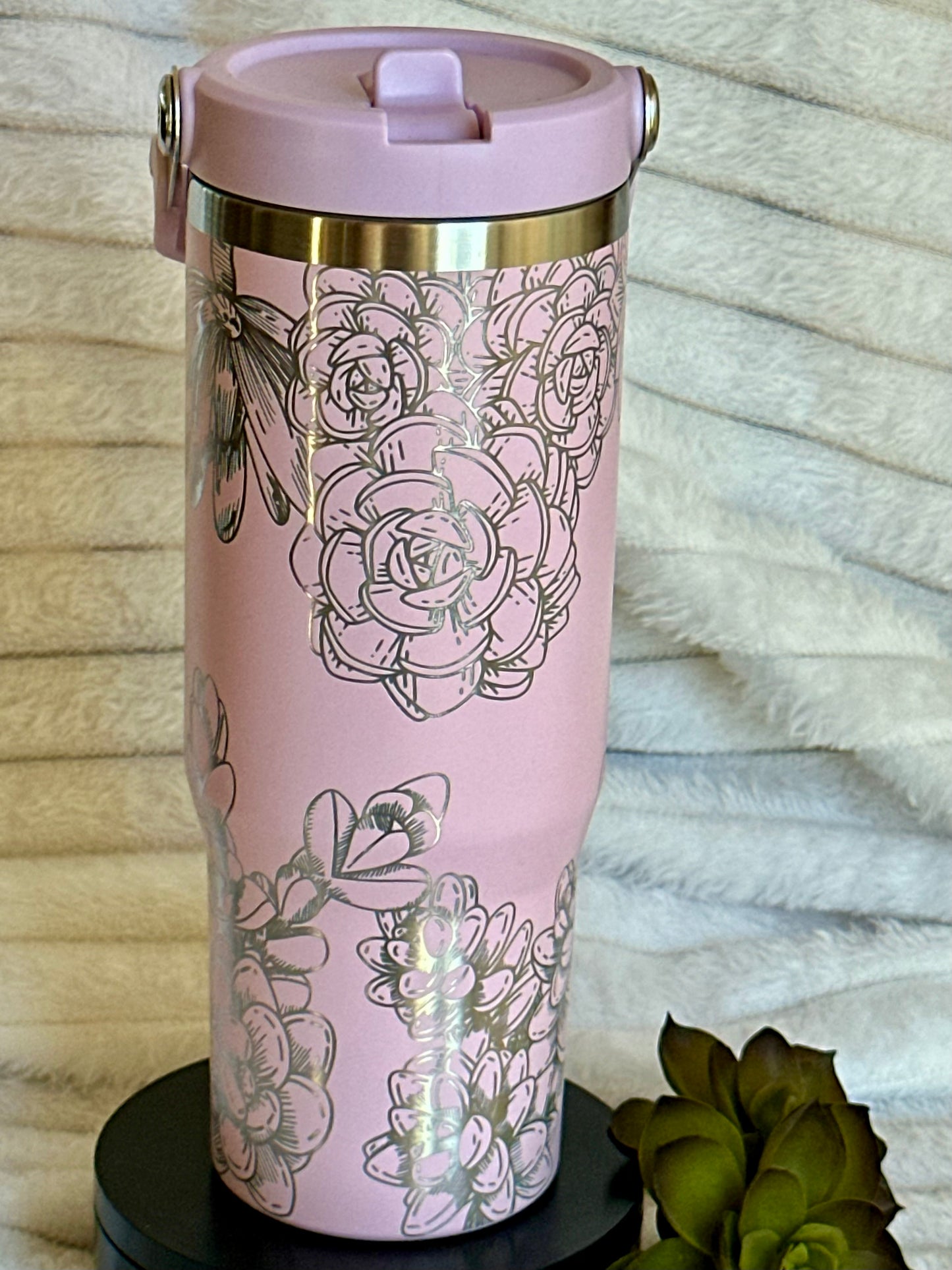 30oz Lavender Succulent Tumbler With Flip Straw
