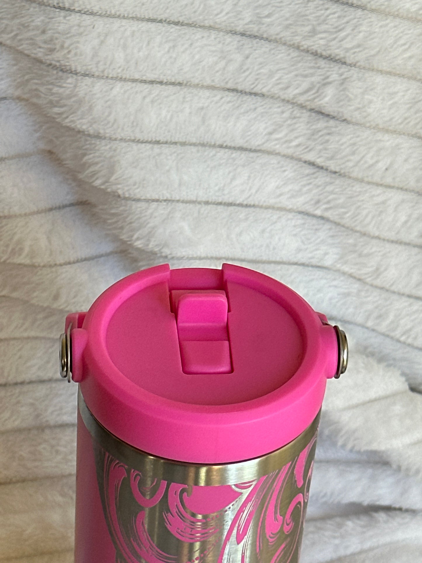 30oz Bright Pink Flip Straw Tumbler With Tooled Pattern