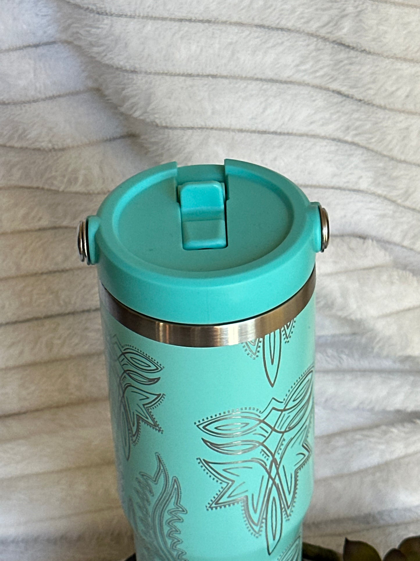 30oz Teal Boot stitch Tumbler with Flip Straw