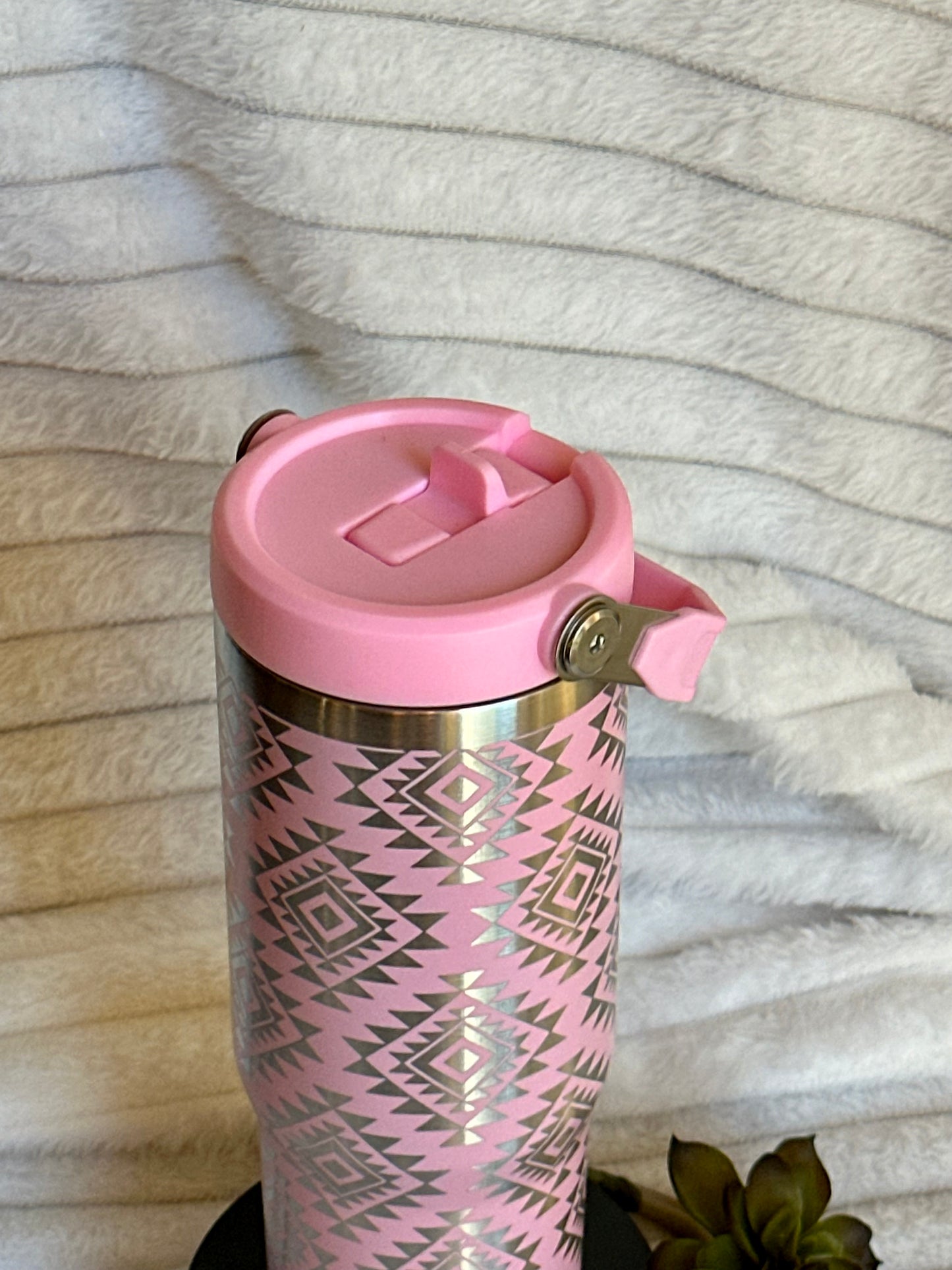 30oz Pink Aztec Flip Straw Tumbler with Handle