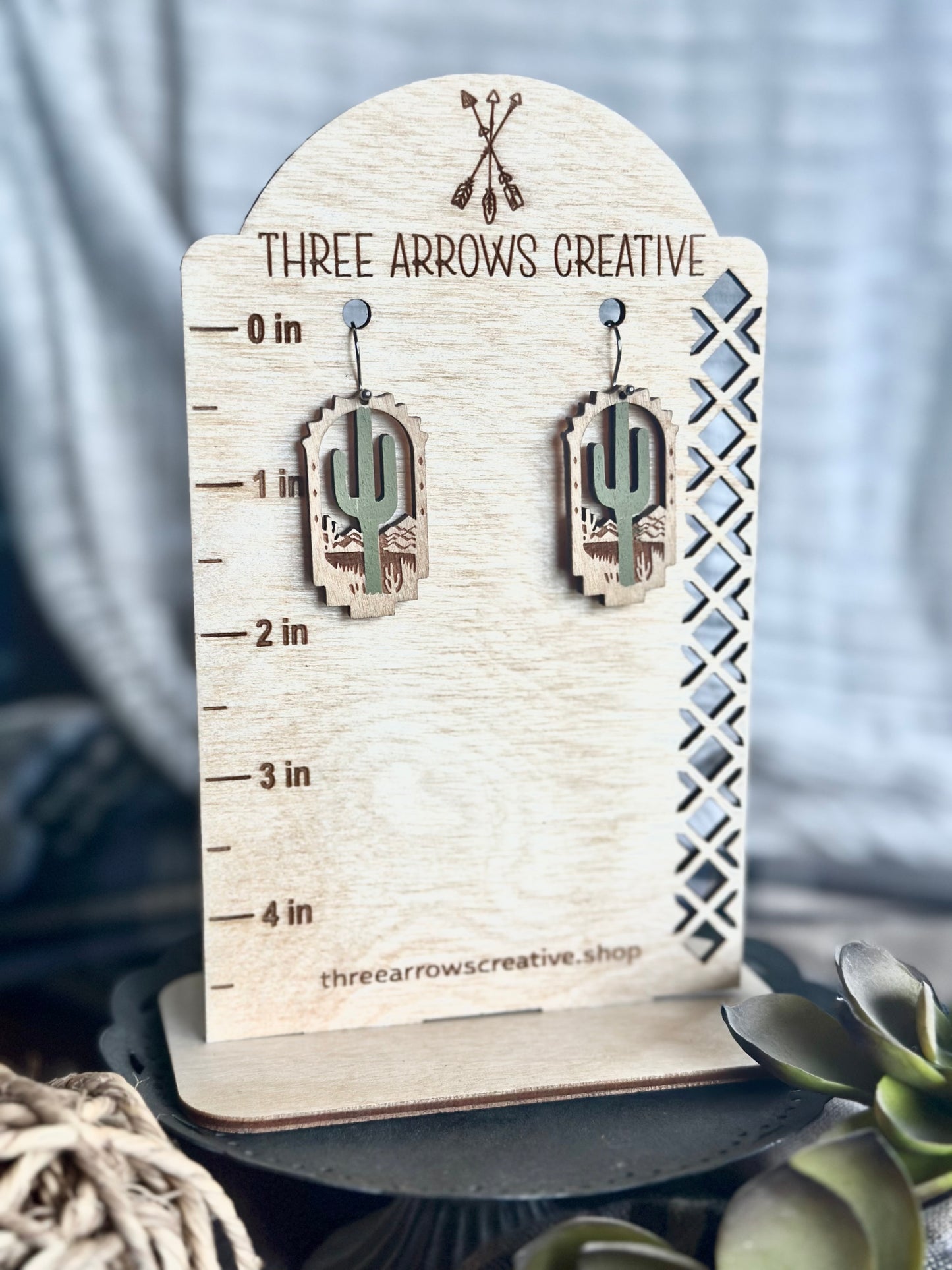 Desert Dream Wood Cactus Earrings