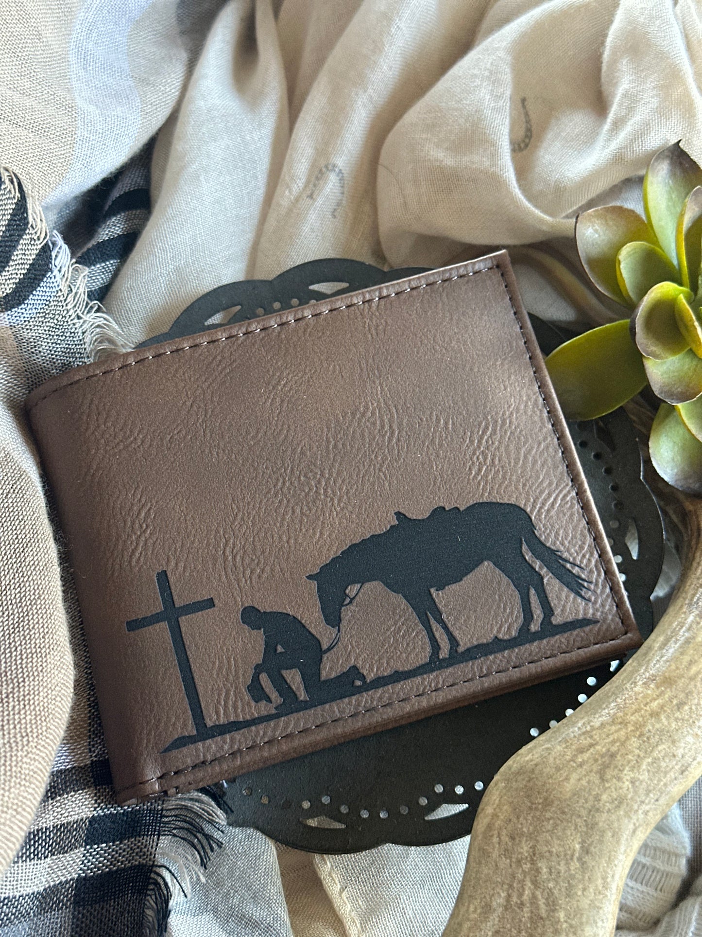 Kneeling At The Cross Bifold Wallet with ID Pocket