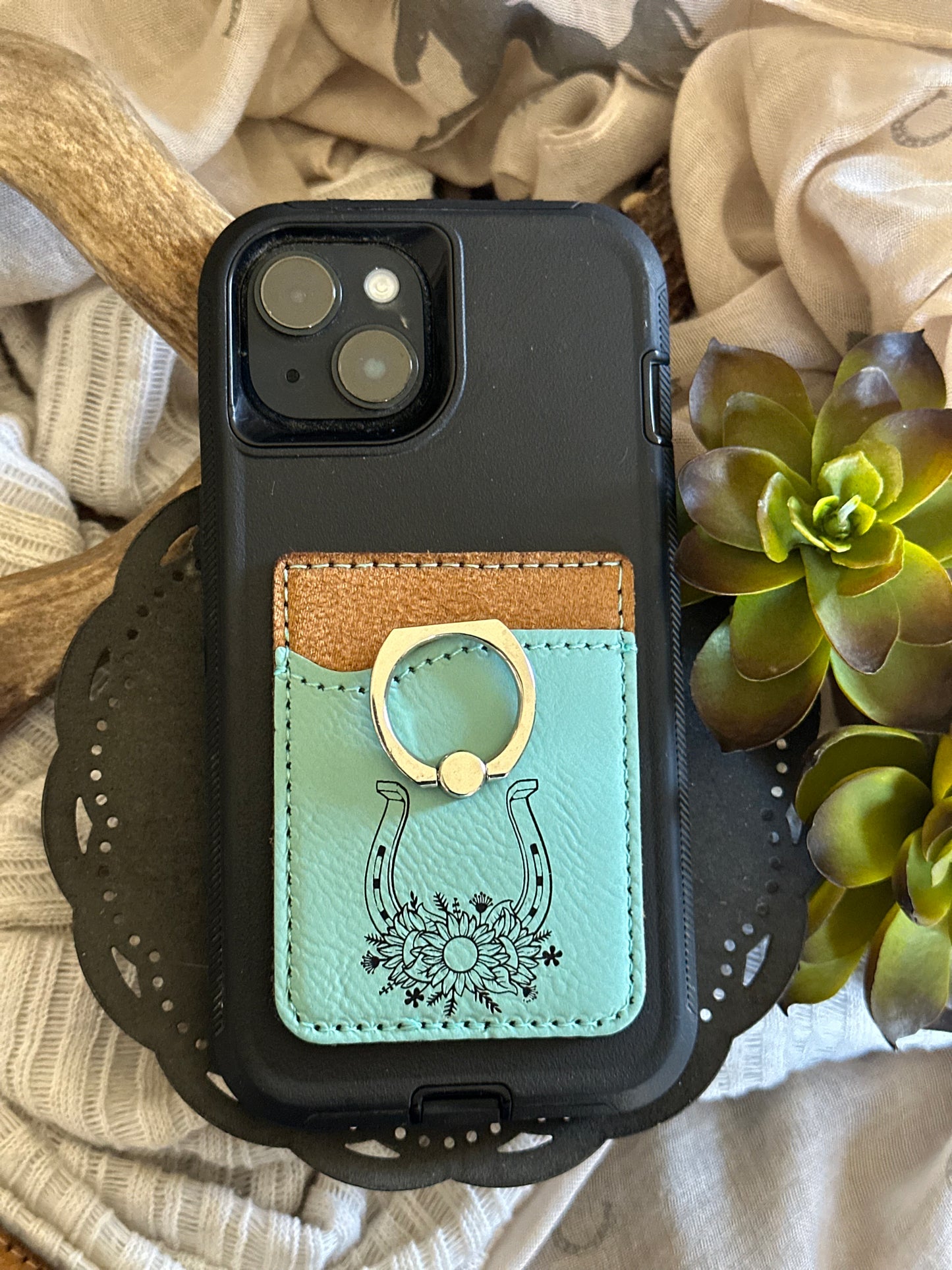 Horseshoe Phone Wallet with Silver Ring