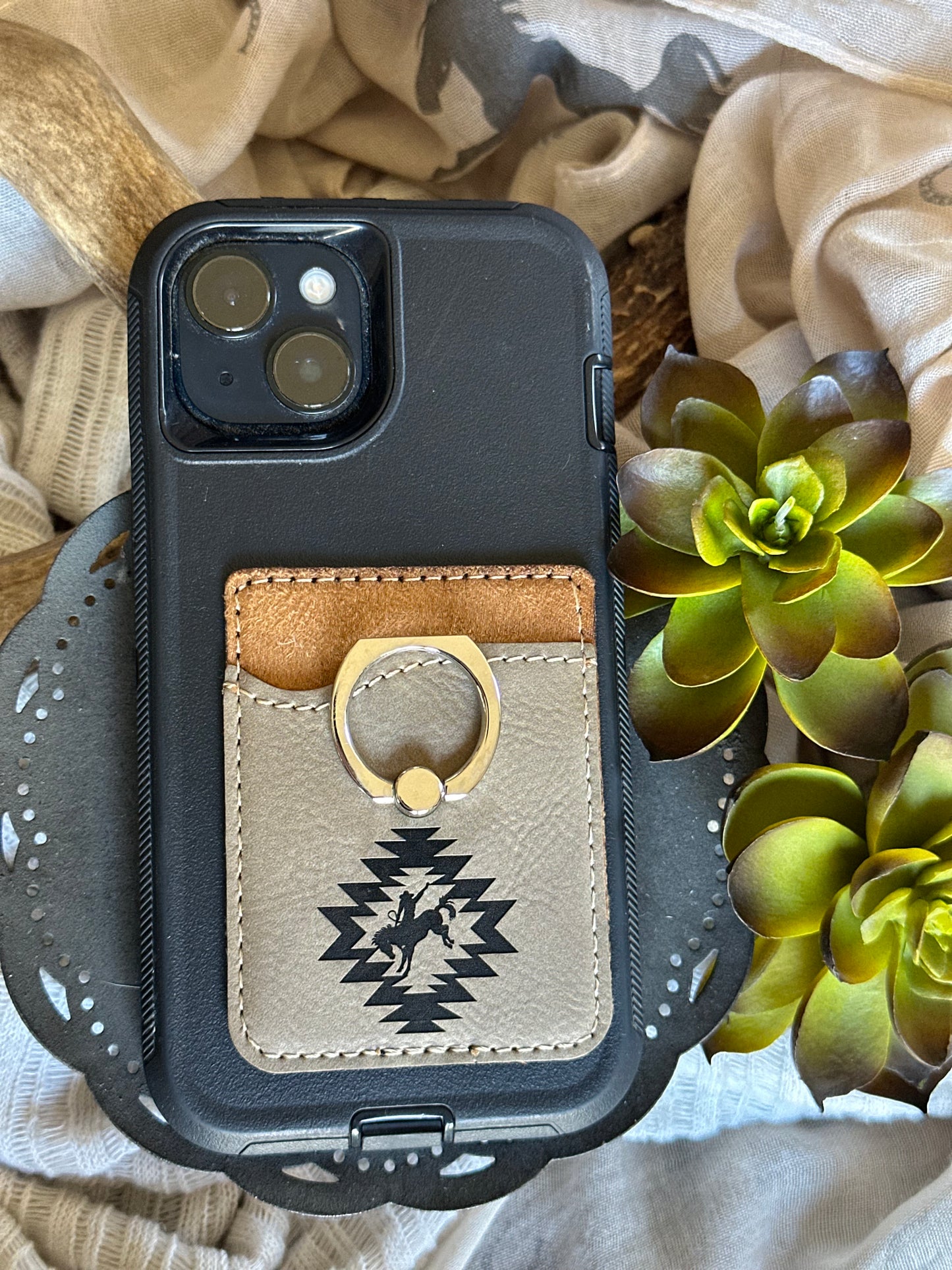 Bronc Riding Phone Wallet With Ring
