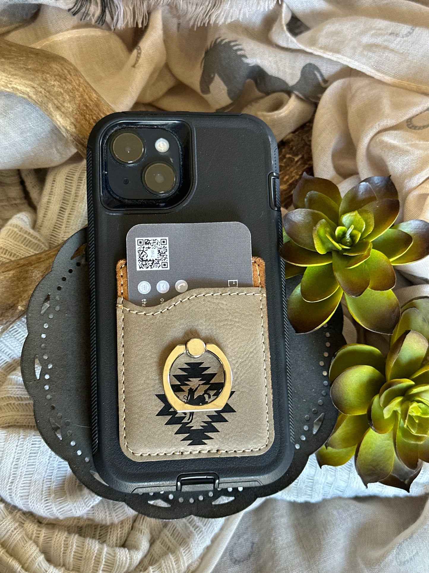 Bronc Riding Phone Wallet With Ring