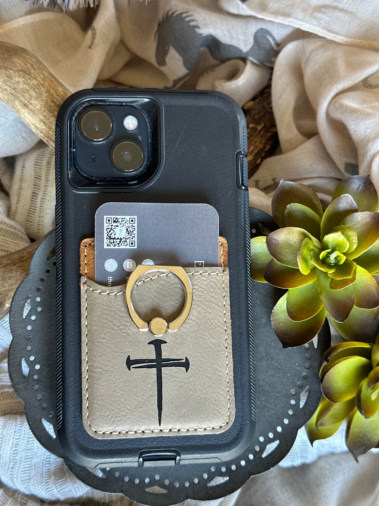 Three Nail Cross Phone Wallet With Ring