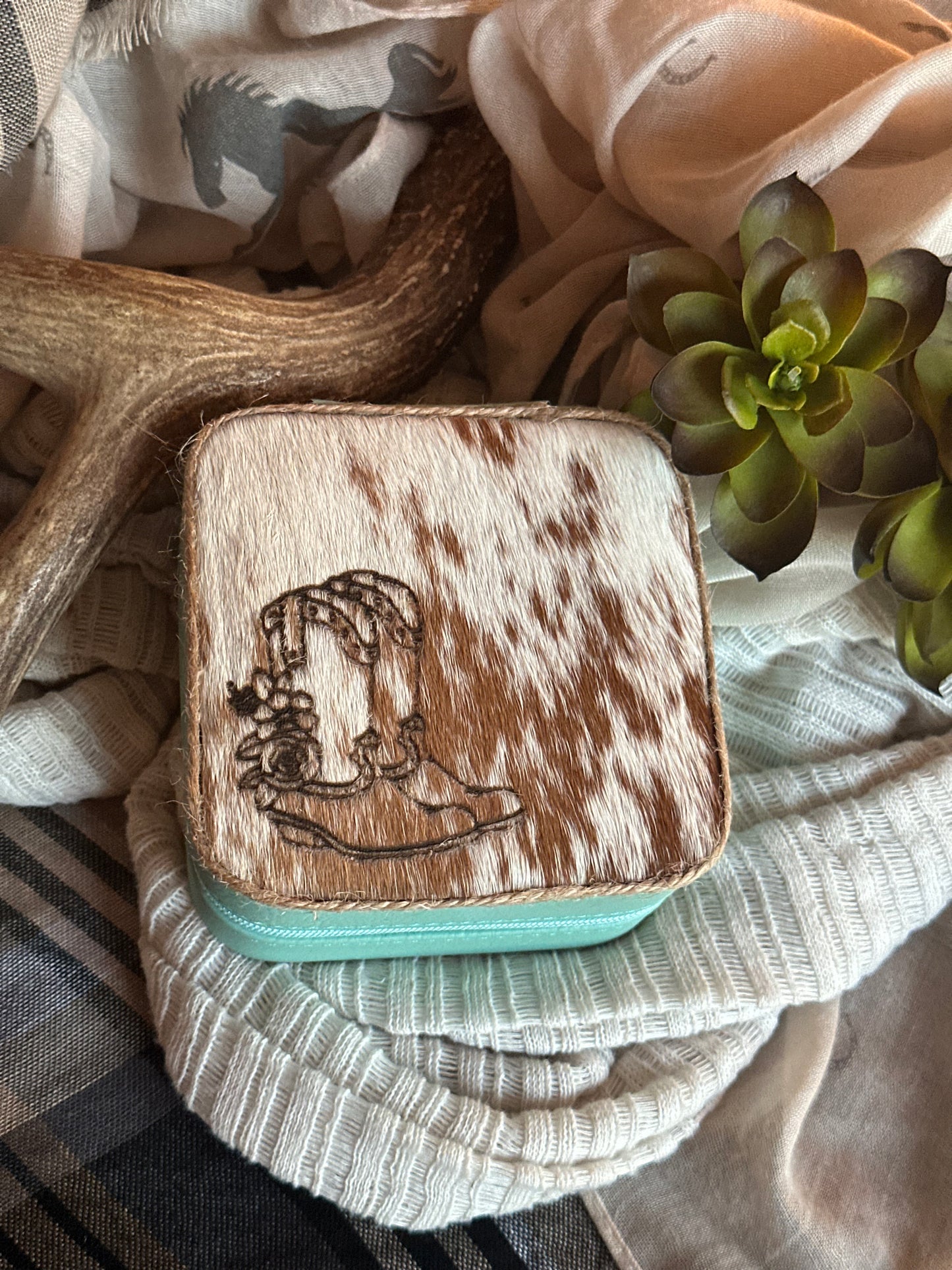 Cowboy Boot Small Teal Jewelry Box
