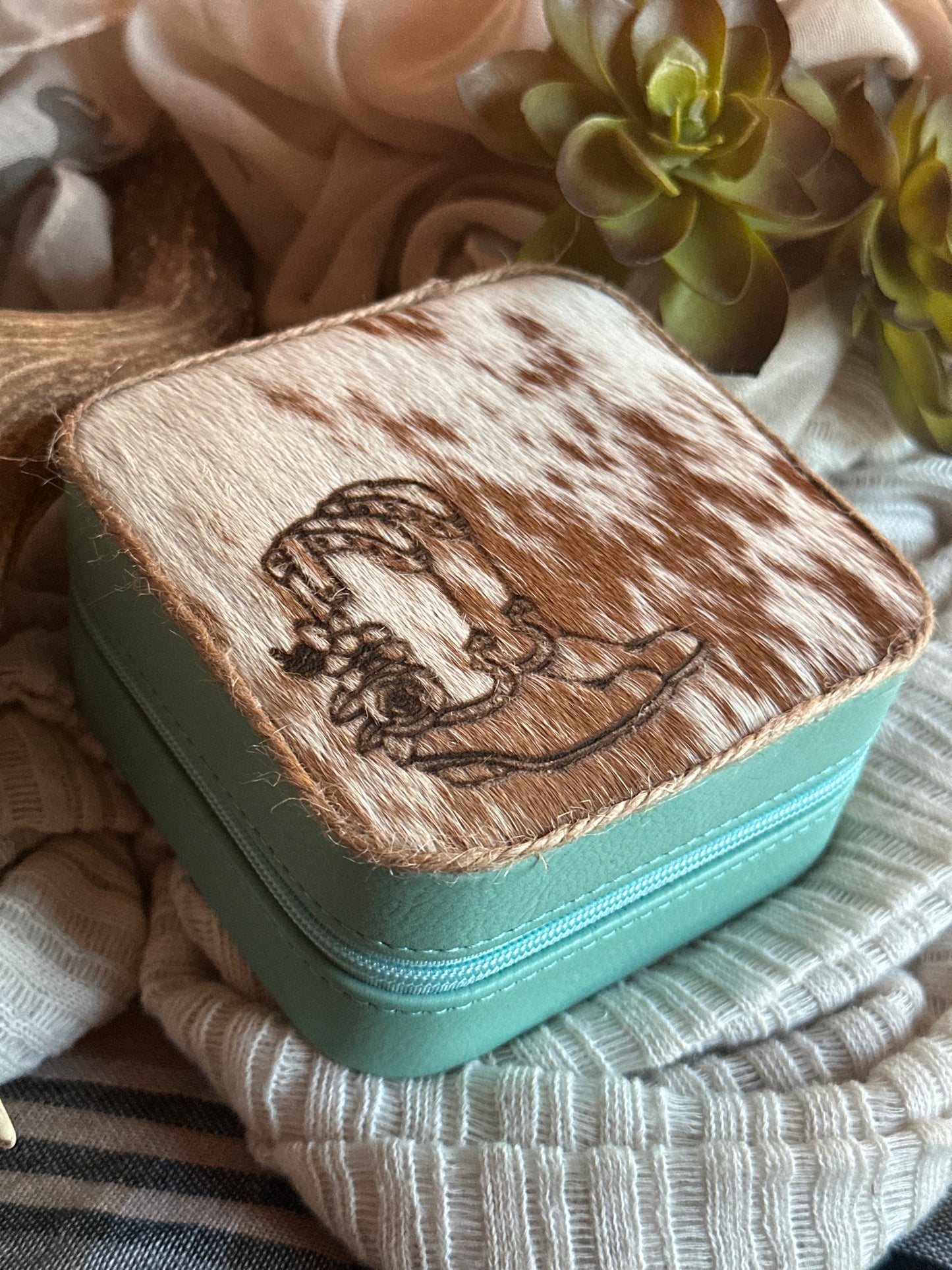 Cowboy Boot Small Teal Jewelry Box