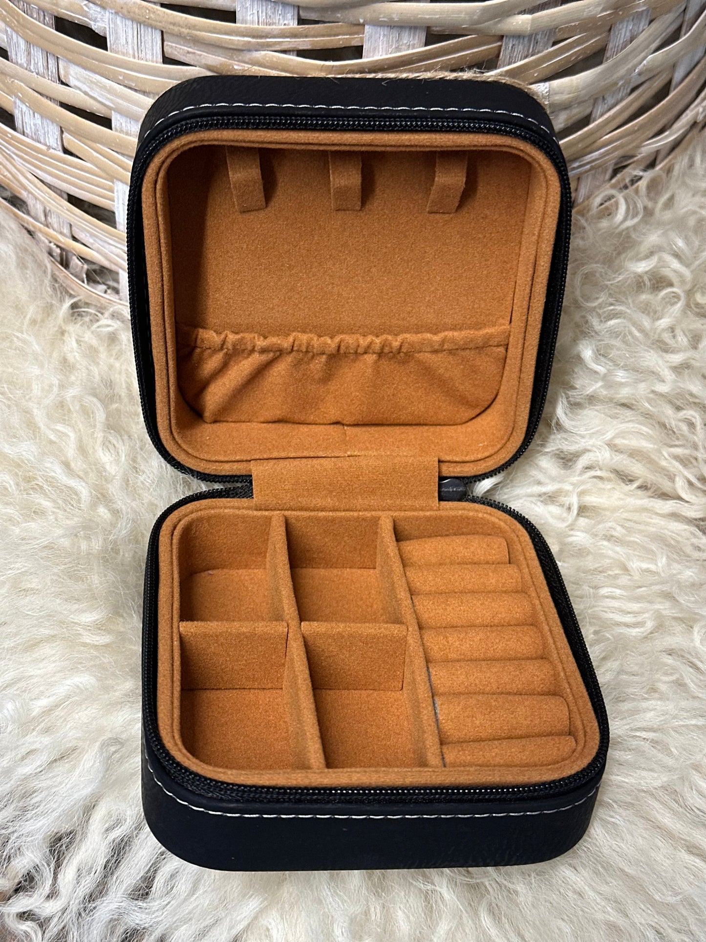 Small Desert Oasis Black With Silver Stitching Travel Jewelry Box