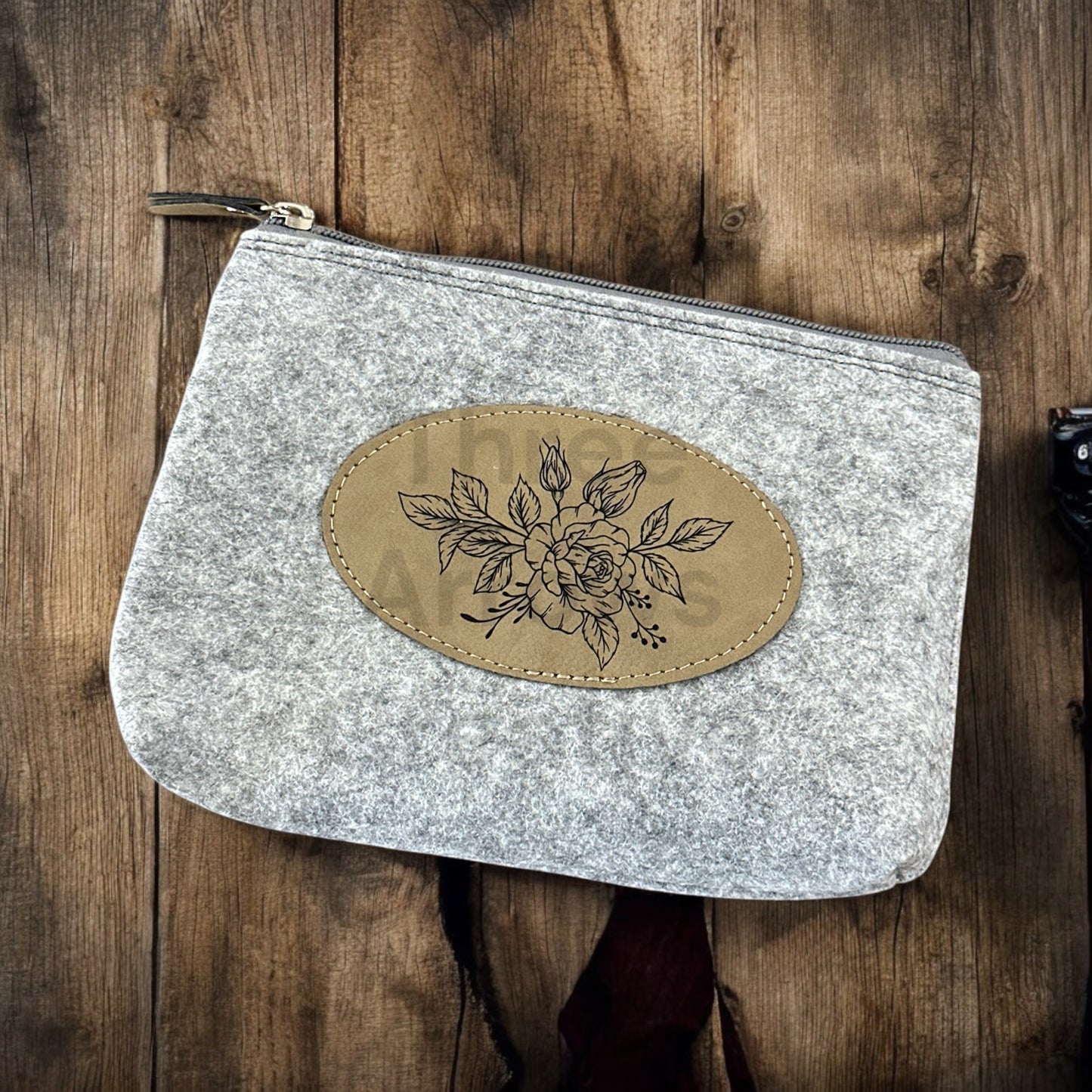 Floral Rose Flannel Felt Zippered Pouch