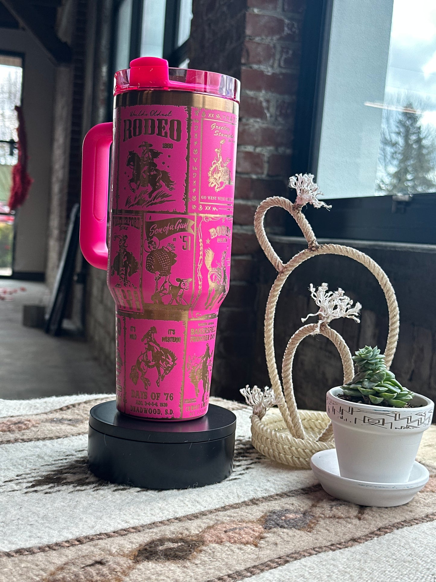 Bright Pink and Copper Rodeo Poster Tumbler