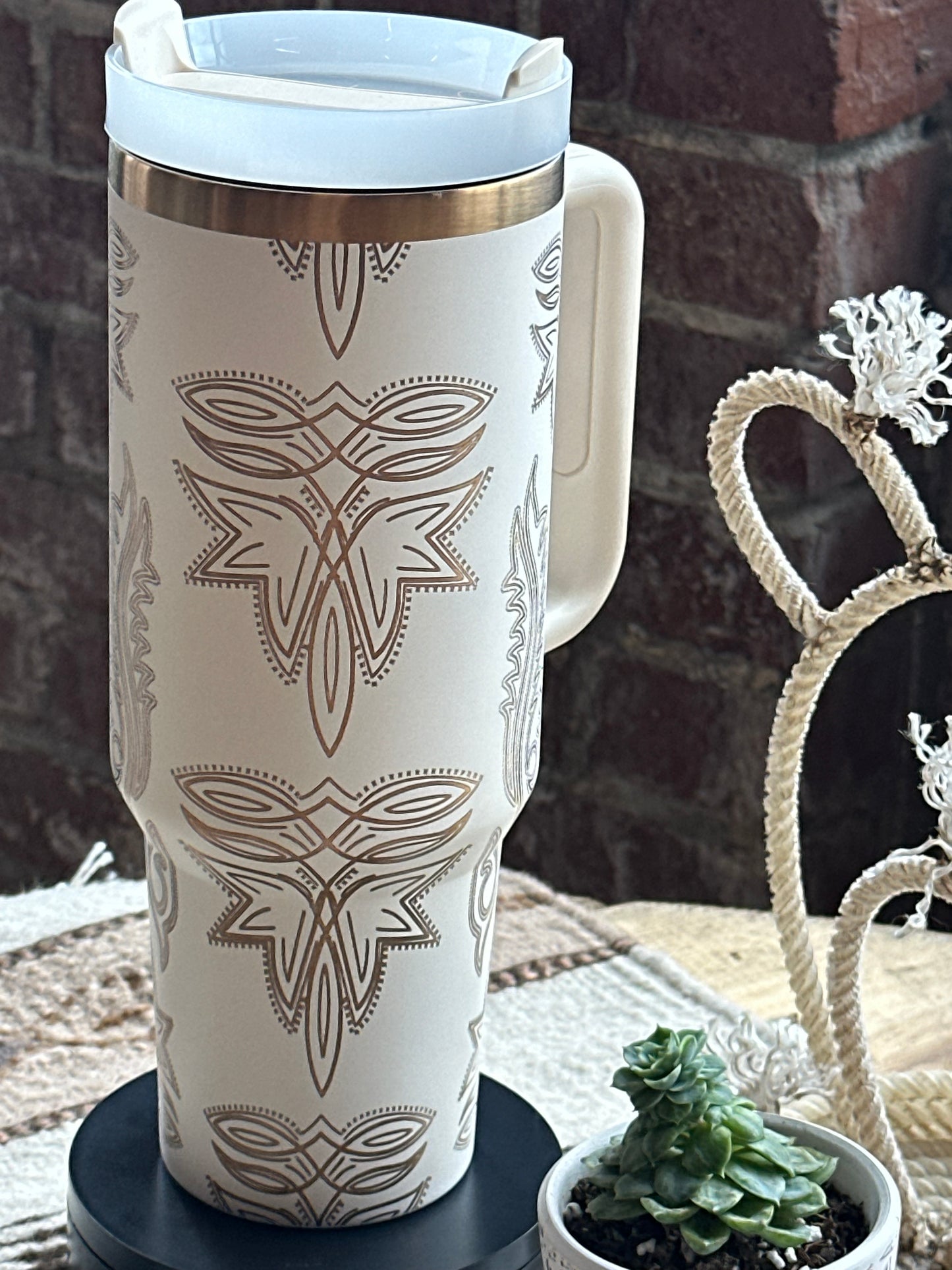 White and Copper Boot Stitch Tumbler
