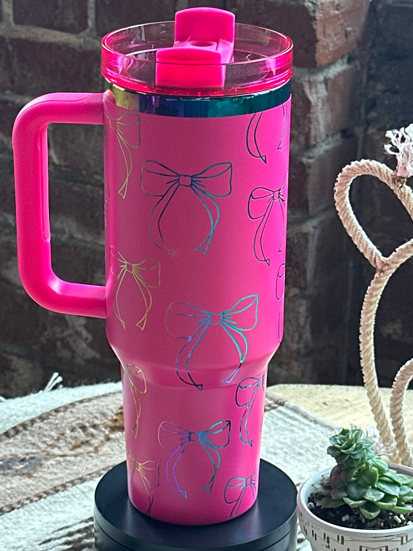 Pink Rainbow Bow Tumbler