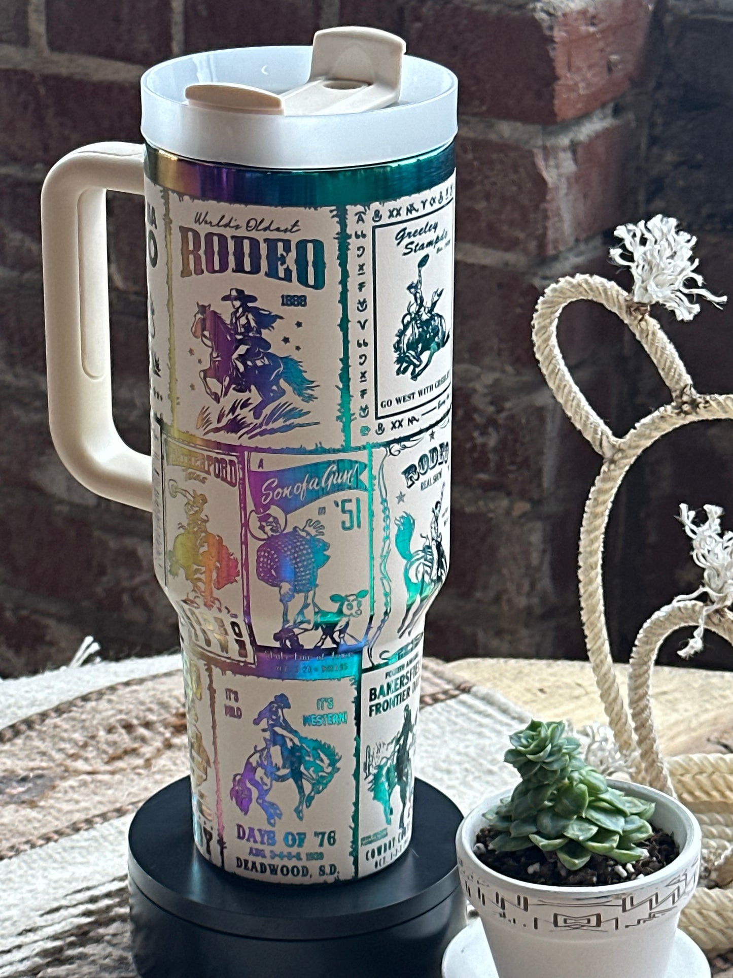 White Rainbow Rodeo Tumbler
