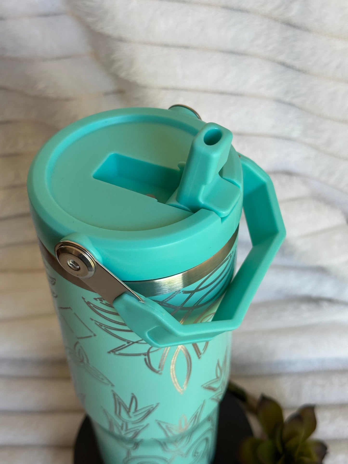 30oz Teal Floral Boot Stitch Tumbler With Flip Straw