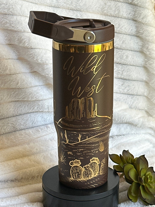 30oz Brow Wild West Tumbler With Flip Top Straw