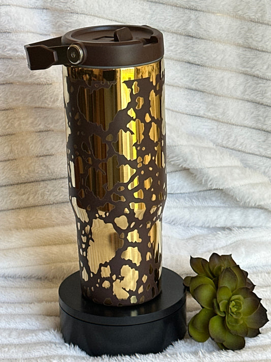 30oz Brown And Gold Cow Print Tumbler With Flip Straw