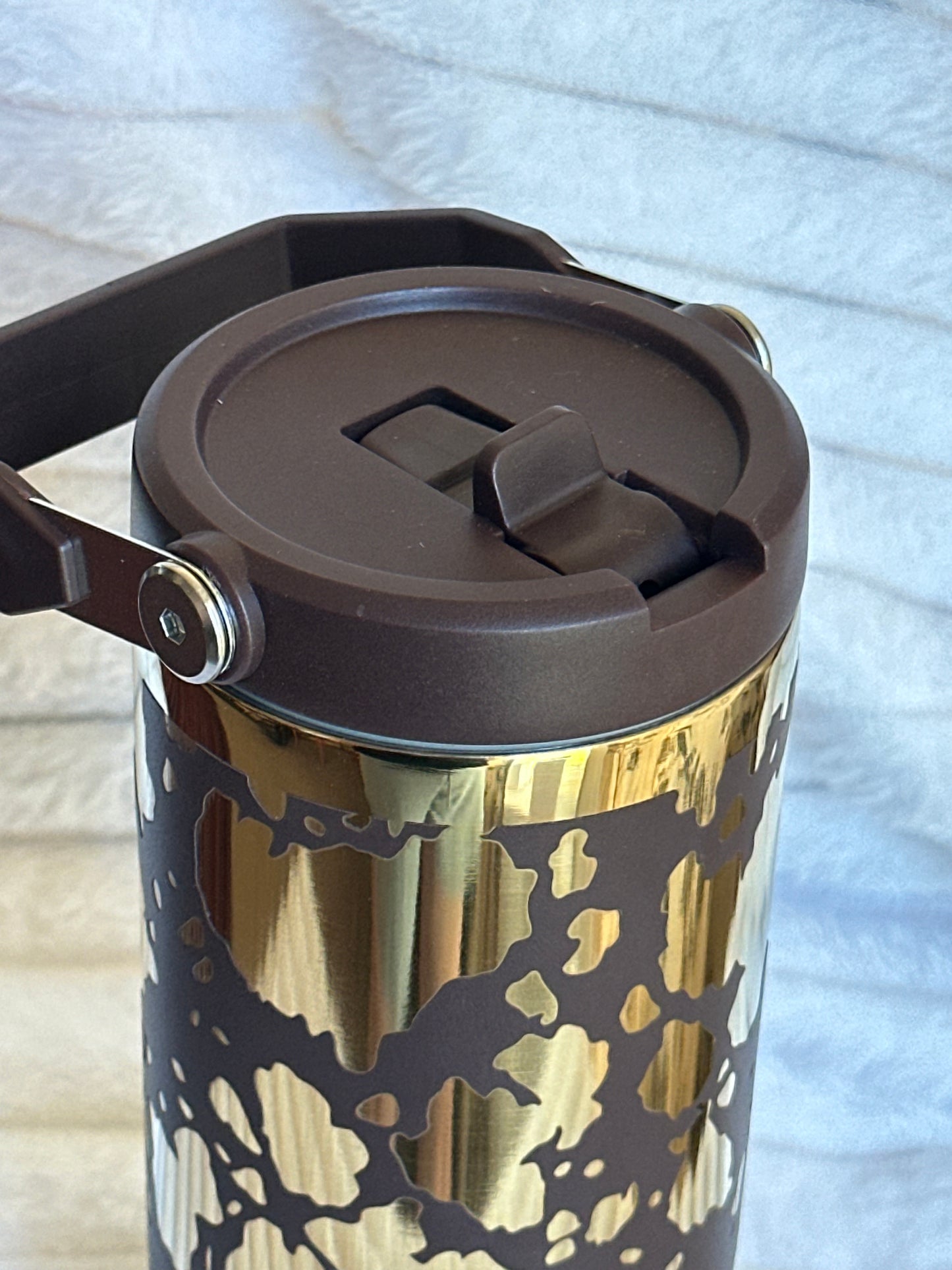 30oz Brown And Gold Cow Print Tumbler With Flip Straw