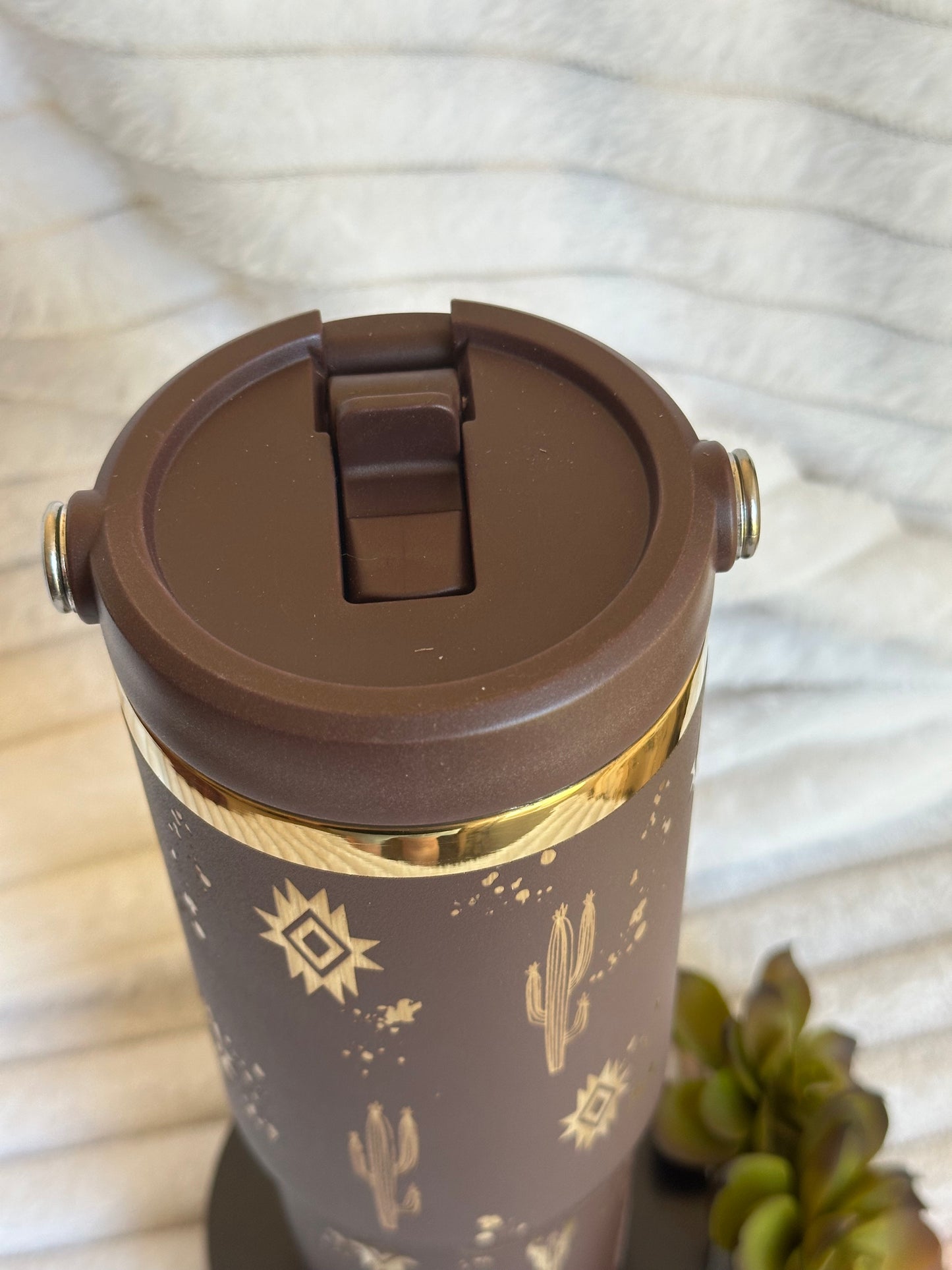 30oz Southwestern Aztec Brown and Gold Flip Straw Tumbler