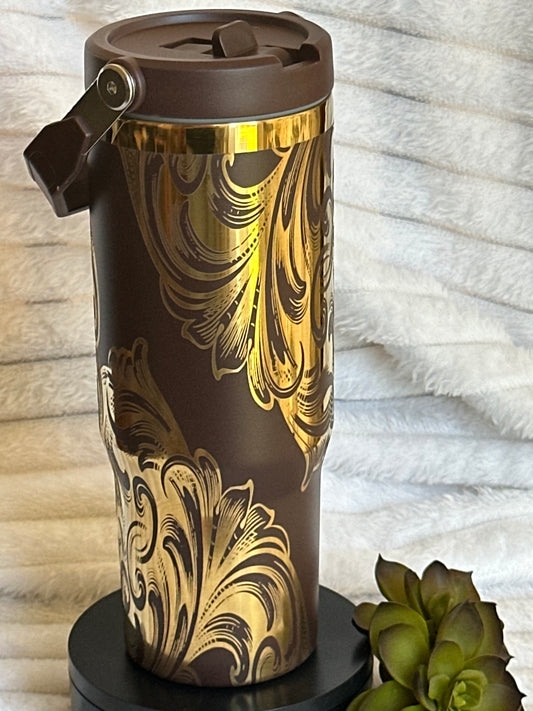 30oz Brown & Gold Western Flip Straw Tumbler
