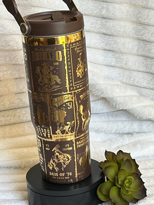 30oz Brown and Gold Vintage Rodeo Poster Flip Straw Tumbler