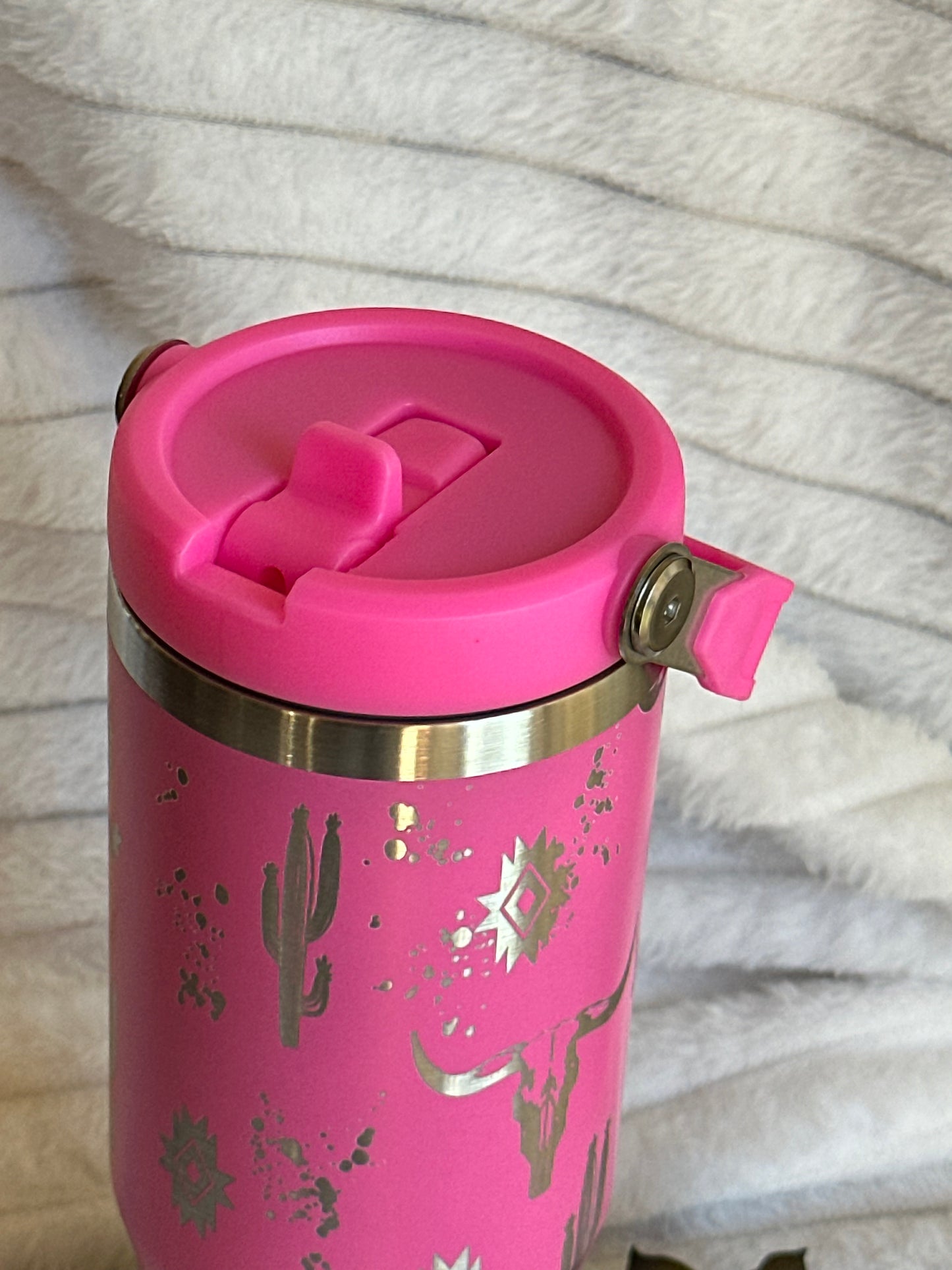 30ox Bright Pink Flip Straw Tumbler With Southwest Pattern