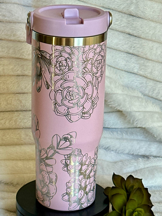30oz Lavender Succulent Tumbler With Flip Straw