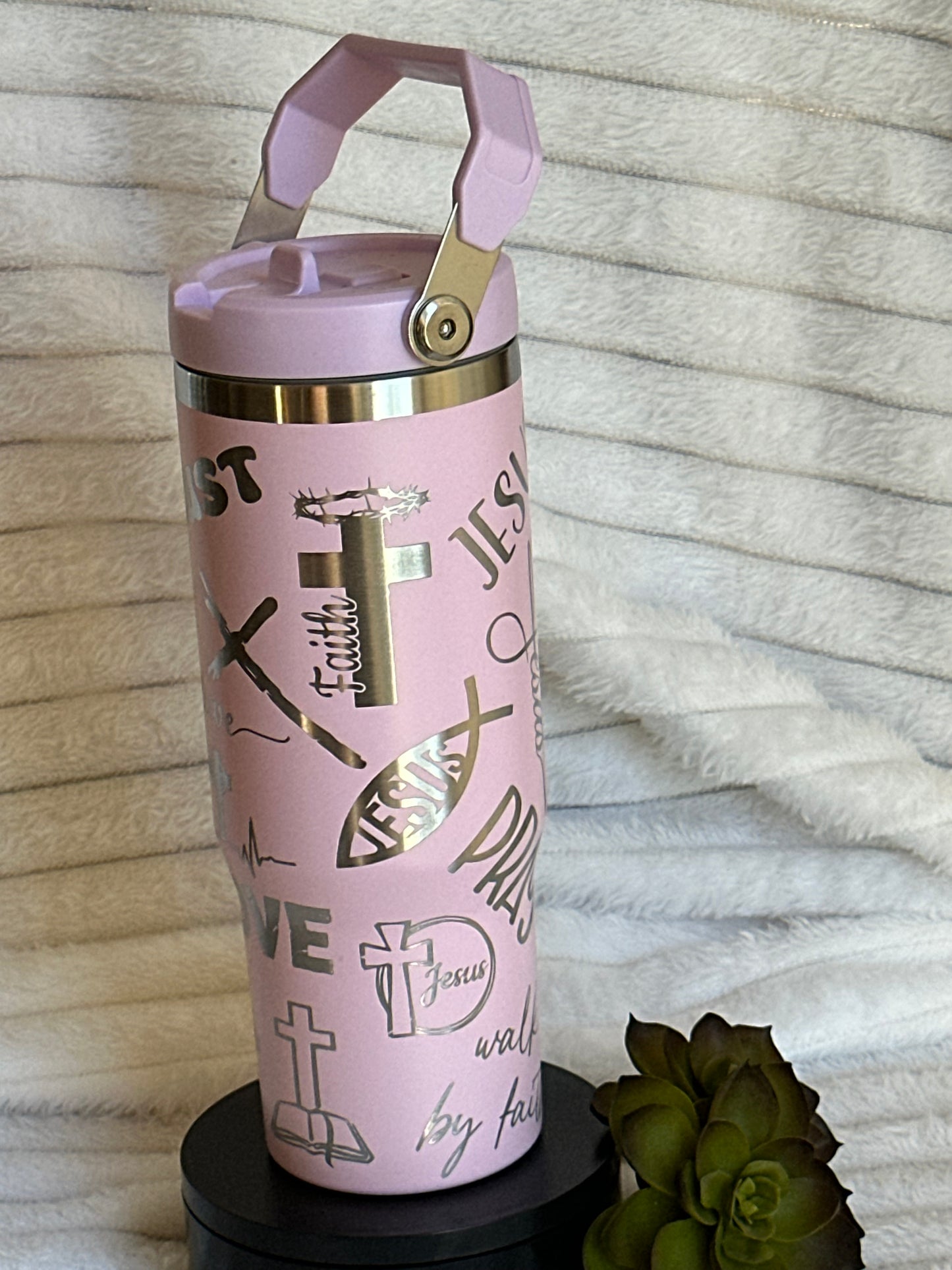 30oz Lavender Jesus Tumbler With Flip Straw