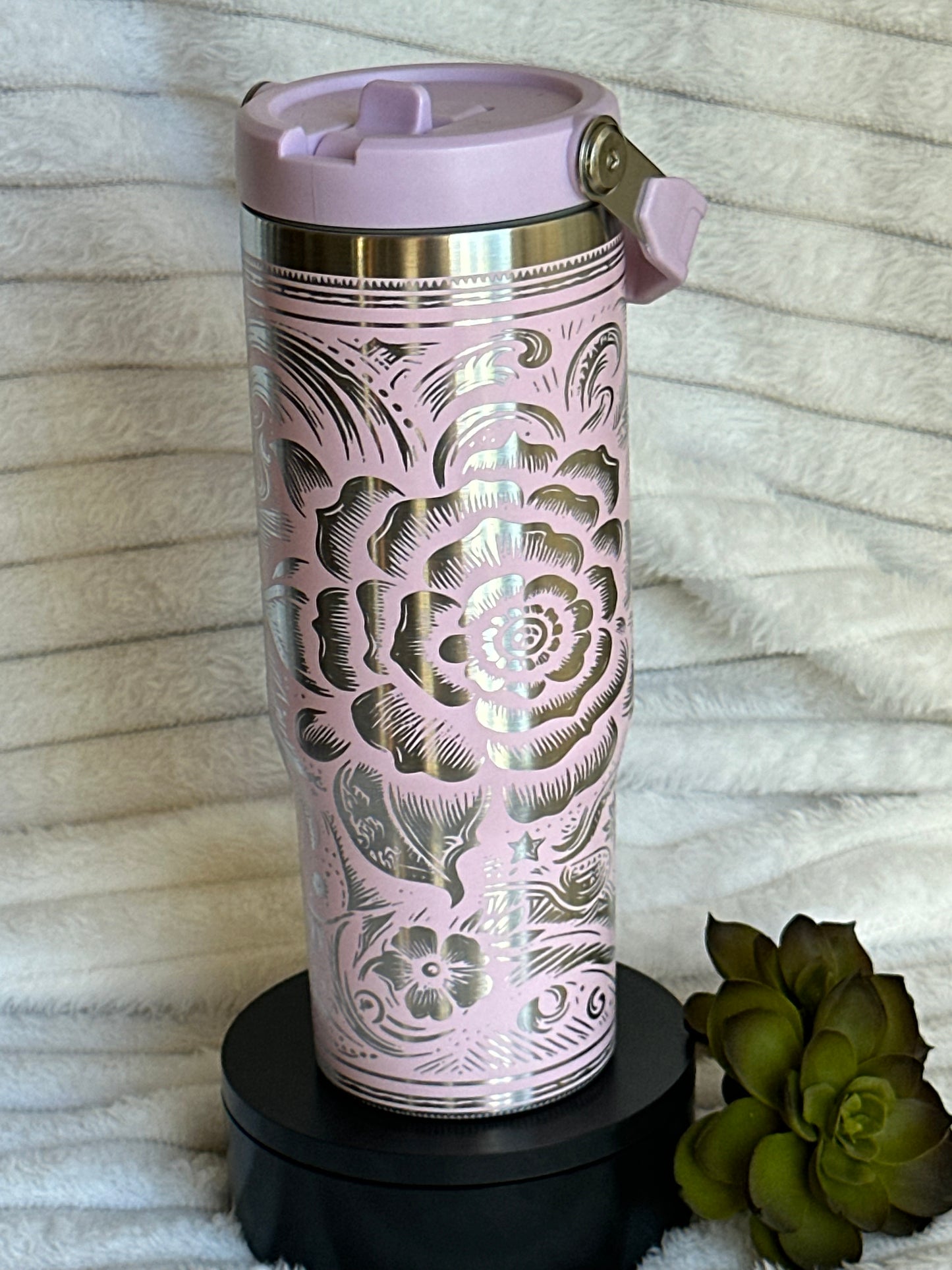 30oz Lavender Tooled Flip Straw Tumbler