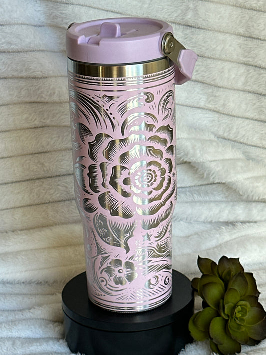 30oz Lavender Tooled Flip Straw Tumbler