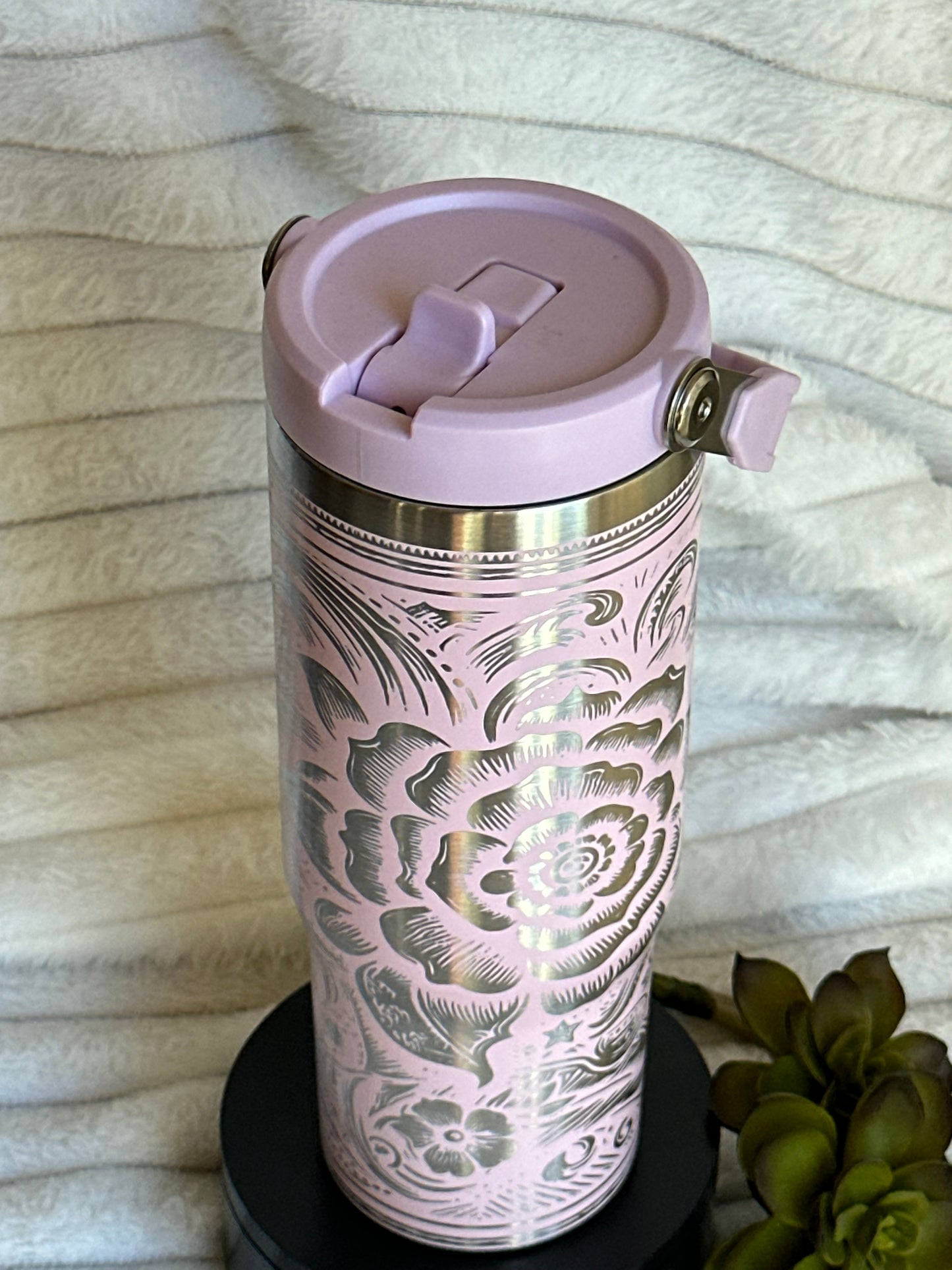 30oz Lavender Tooled Flip Straw Tumbler