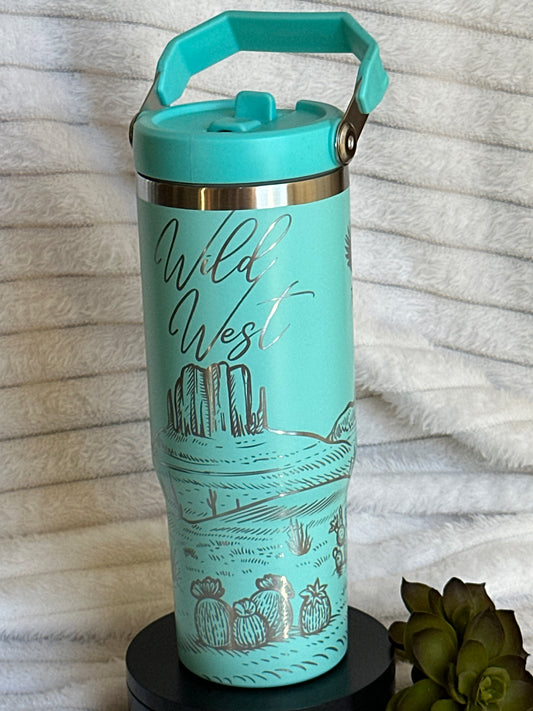 30oz Teal Wild West Flip Straw Tumbler