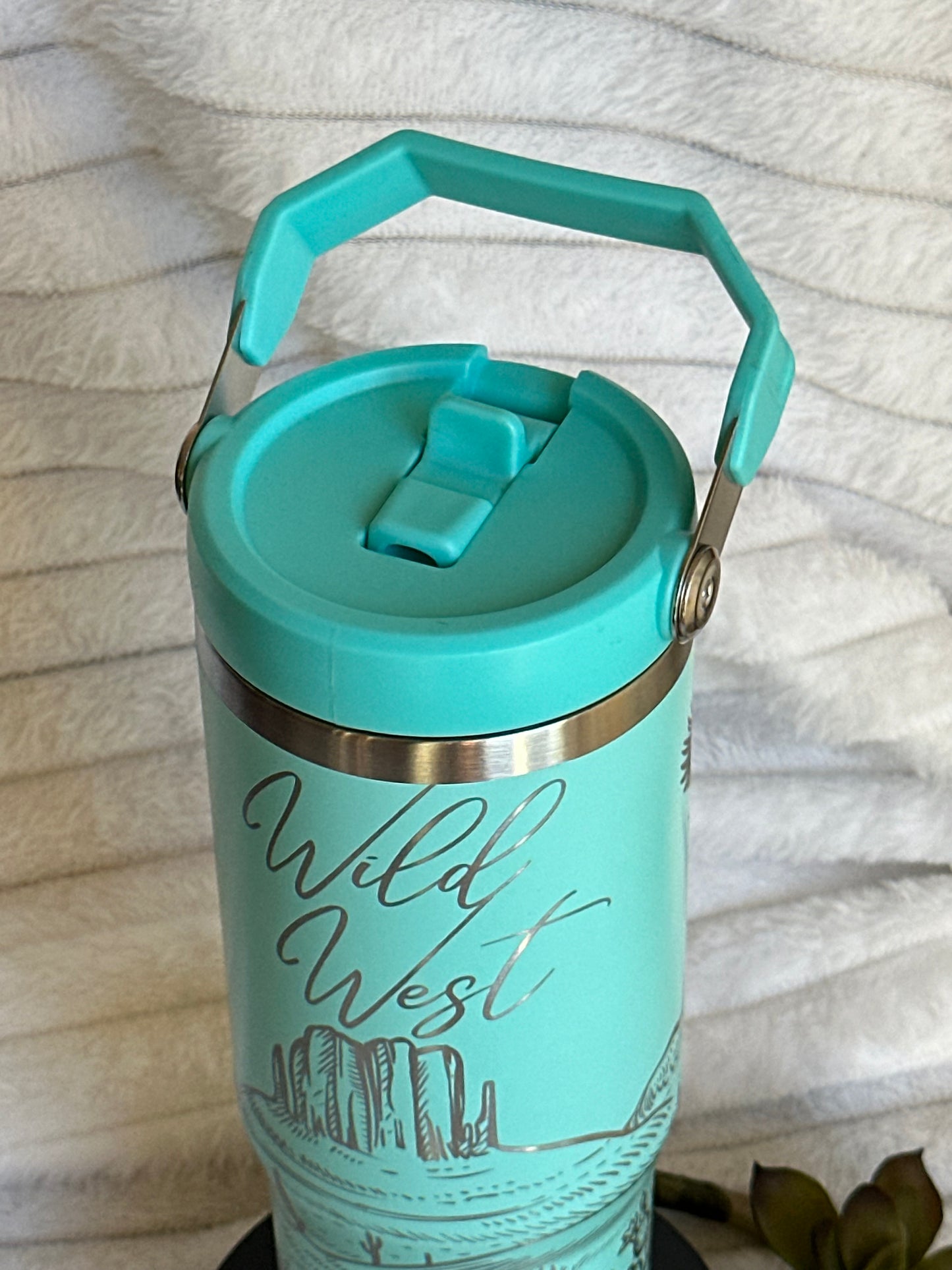 30oz Teal Wild West Flip Straw Tumbler