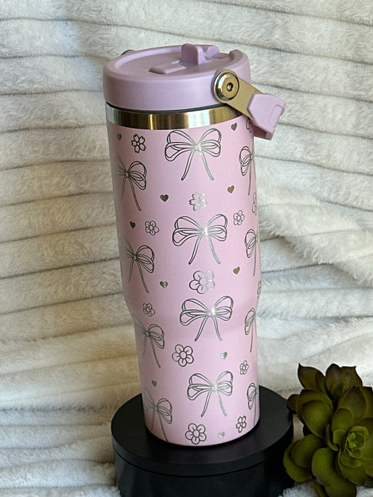 30oz Lavender Flip Straw Tumbler with Bows and Flowers