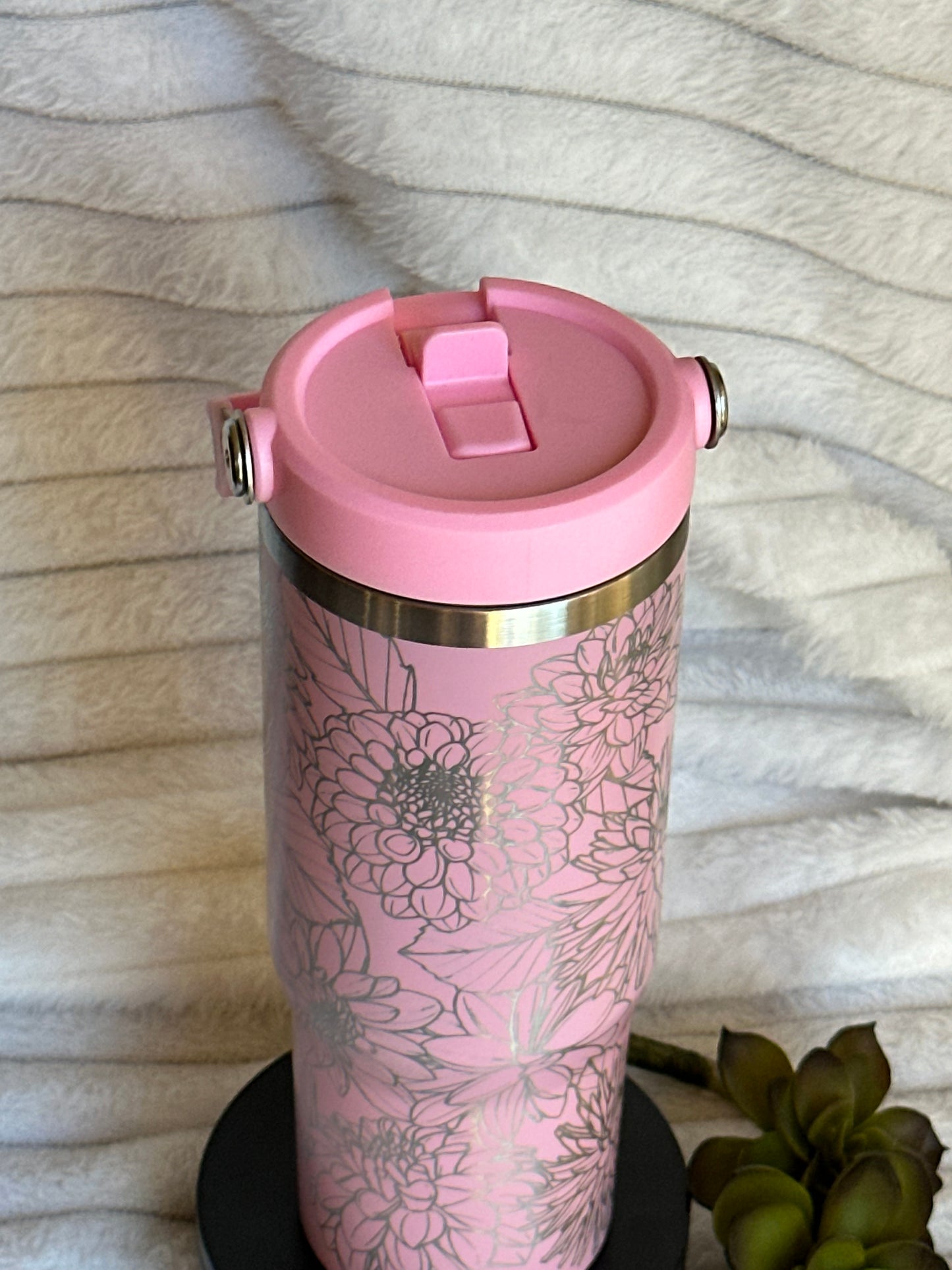 30 oz Pink Dahlia Tumbler With Flip Straw