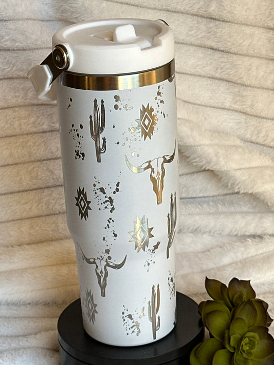 30oz Southwestern Flip Straw Tumbler with Handle.