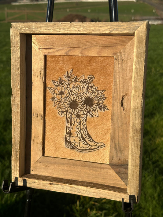 Mini Engraved Cowhide Picture-Floral Boots