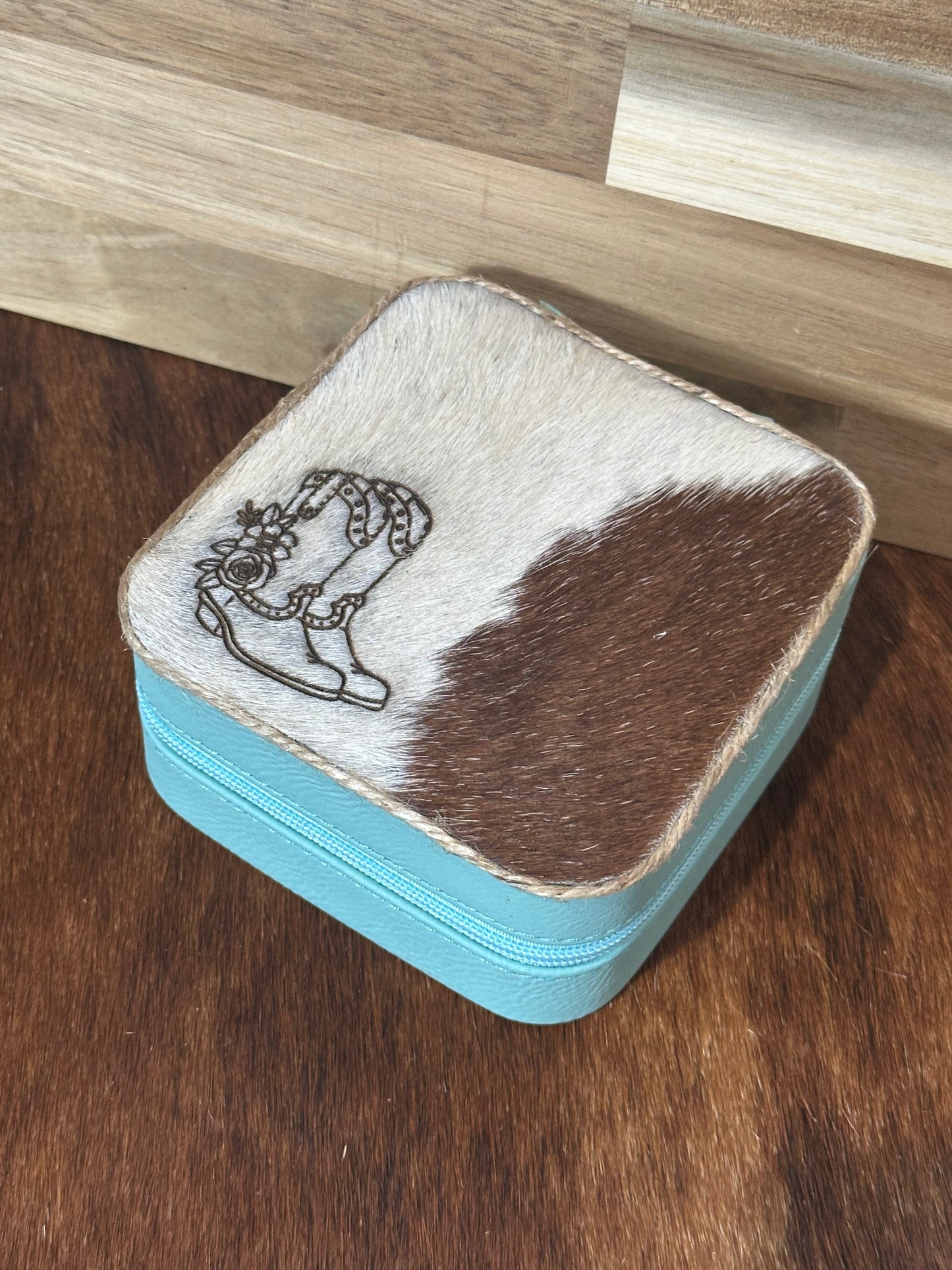 Cowboy Boot Small Teal Jewelry Box