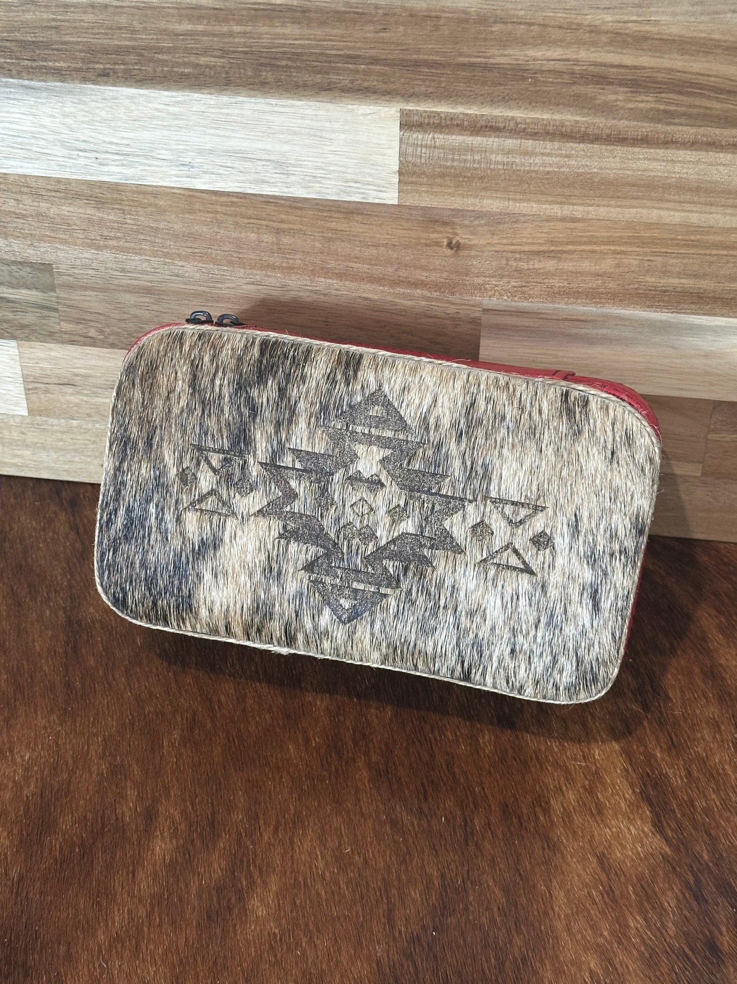 Large Red Aztec Hair on Hide Jewelry Box