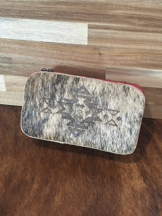 Large Red Aztec Hair on Hide Jewelry Box