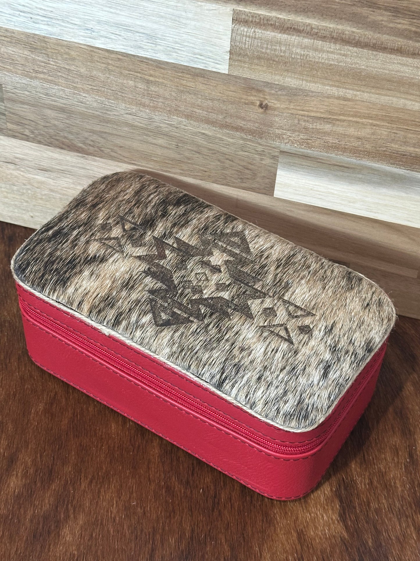 Large Red Aztec Hair on Hide Jewelry Box