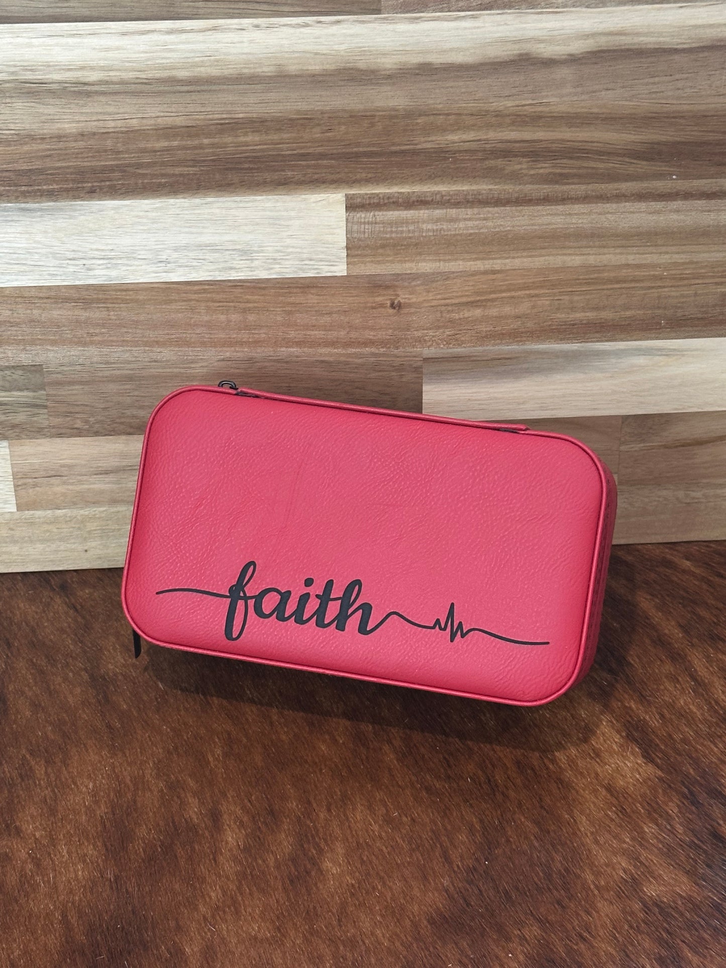 Large Red Faith Travel Jewelry Box