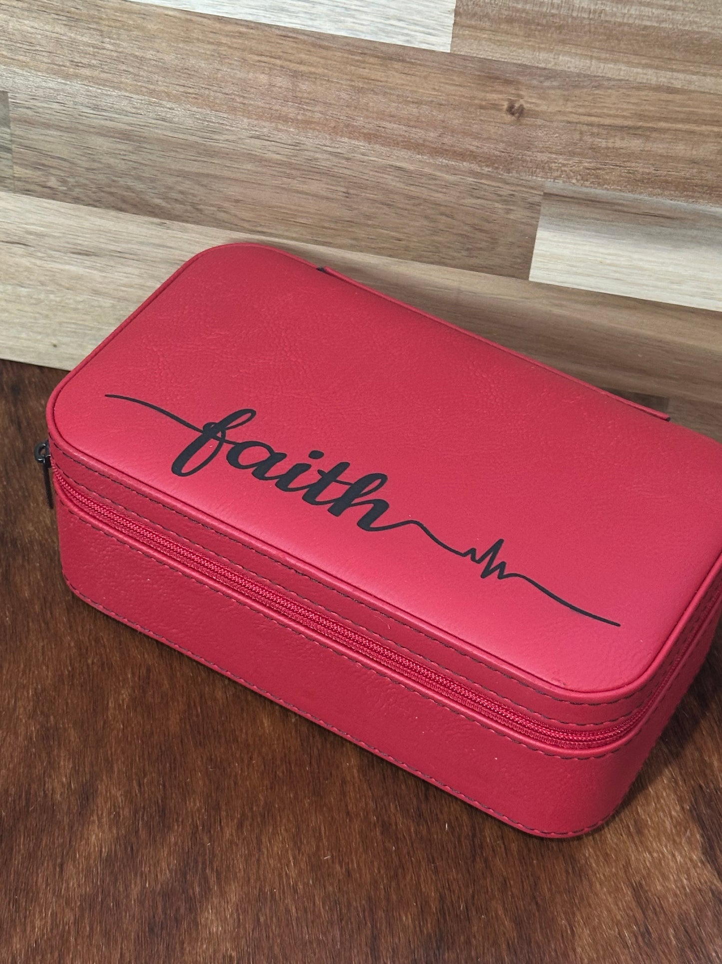 Large Red Faith Travel Jewelry Box