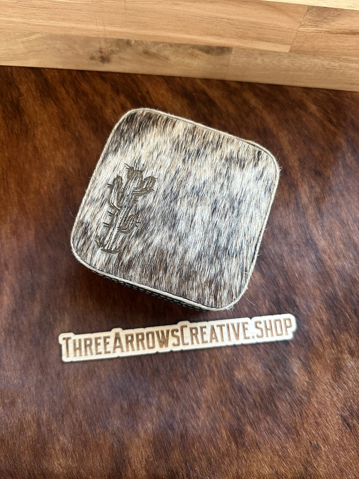Black Cowhide Cactus Small Jewelry Box