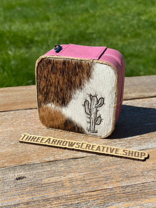 Pink Cactus Cowhide Jewelry Box