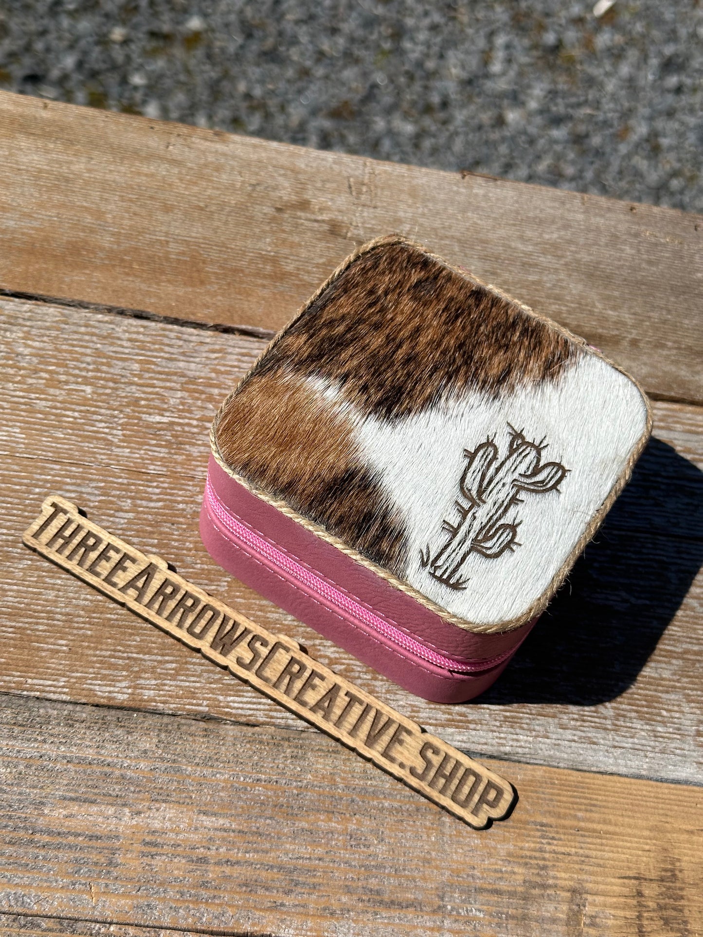 Pink Cactus Cowhide Jewelry Box